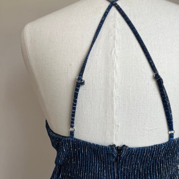 Lulus Glowing Gorgeous Blue Multi Metallic Tiered Mini Dress Size Small - Picture 7 of 13